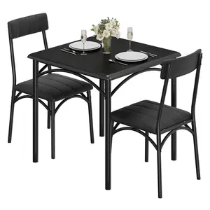 Dining Table Set for 2, 3 Piece Dining Room Table Set, Kitchen Table with 2 Upholstered Chairs,  Ideal for Small Space, Apartment, Cement Ash