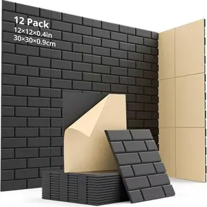 12pcs Self-Adhesive Brick Texture Soundproof Panels, High-Density Acoustic Wall Tiles, Wall Paneling, Fashion Polyester Material for Home & Office Decor