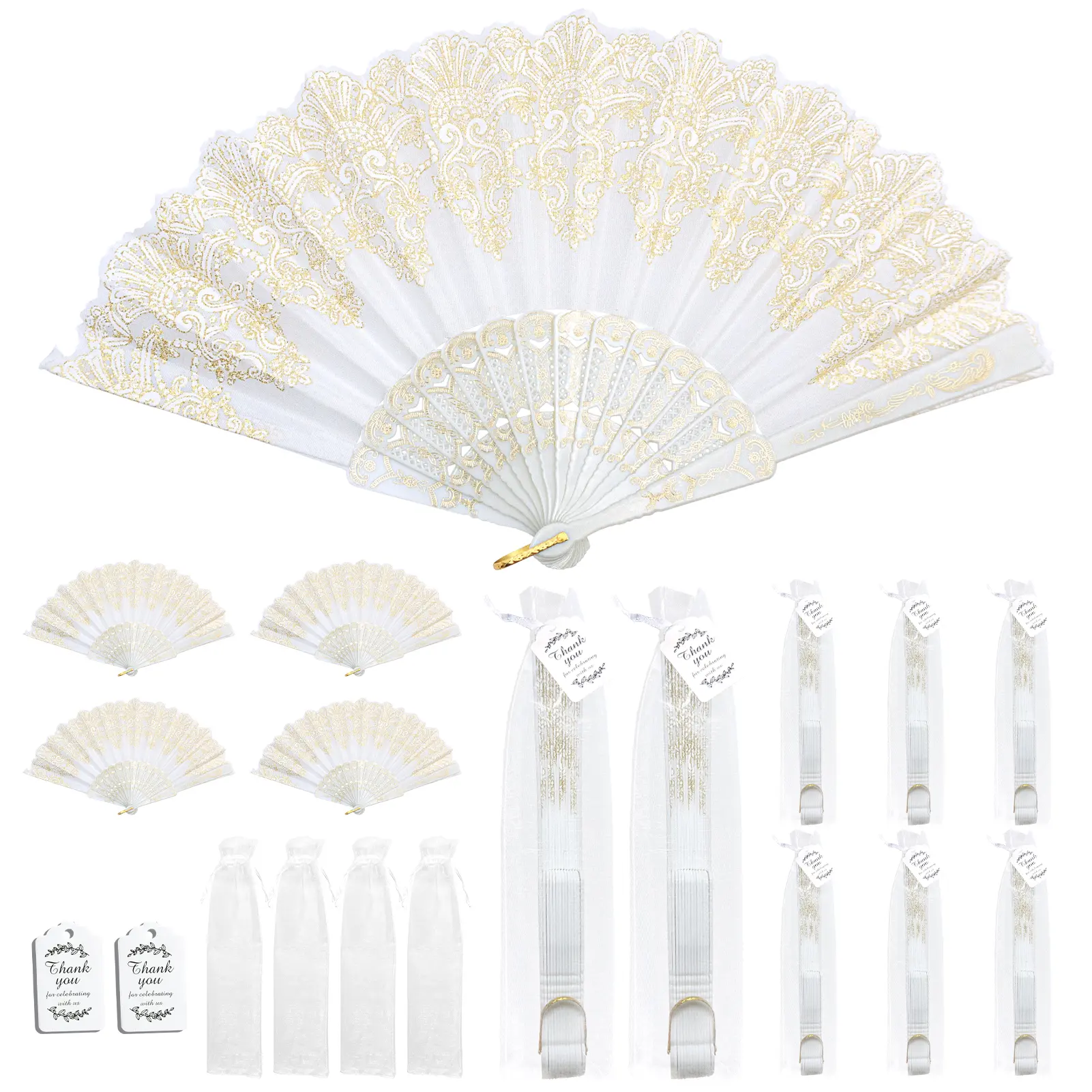 50 Sets Wedding Favors in Bulk, Elegant Lace Folding Hand Fans with Thank You Tags & Bags, Unique Bridesmaid Gifts for Guests Summer Party.