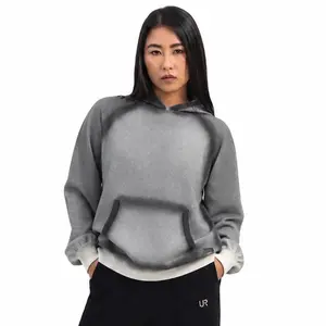 URBVN 168 Cozy Fit Women's Ecru Pullover Hoodie with Black Spray Print, Premium Cotton Nylon Blend