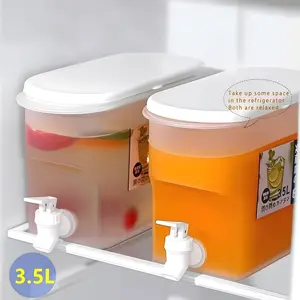 2Pcs Plastic Durable Beverage Dispenser with Tap, Convenient Dispensing, 3.5L (1 Gallon) Large Capacity Container, Cold Water Kettle, Iced Tea Jug, Summer Party, Music Festivals, Refrigerator Storage, Fridge