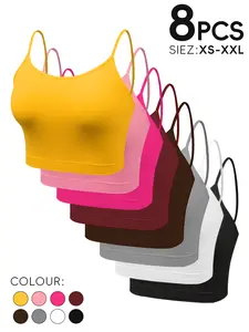 8 Pieces Women's Solid Wireless Bra, Stretchy Comfortable Breathable Bra, Ladies Lingerie for All Seasons, Fitness Training Clothes, Yoga Sports Bra Seamless Activewear Workout Ribbed SpringStatements