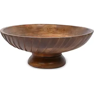 Mango Wood Decorative Wooden Bowl Hand Carved Home Decor for Dining Table Center, Living Room, Kitchen Décor (12" x 12' x 4.75")