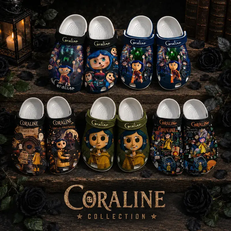 Coraline Inspired Clogs – Spooky Button-Eye Cartoon Slip-On Shoes, Halloween Casual Garden Sandals, Unisex Fan Gift