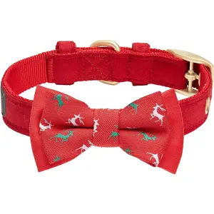 Blueberry Pet Luxurious Christmas Festival Reindeer Adjustable Dog Collar with Detachable Bowtie, Neck 13-16.5", for Medium Breed