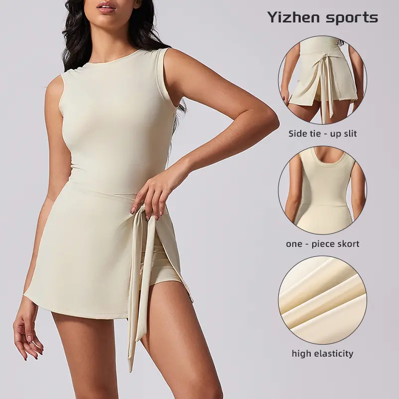 Yizhen Sports Women's Sleeveless Romper Dress - Golf Skirts, Wrap Design with Built-in Shorts, Tie Front, High Elasticity, Side Tie Slit, Anti-Chafe, Non-See-Through for Tennis, Yoga