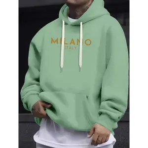 Men's MILANO Italy Graphic Hoodie - Black Velvet Long Sleeve Sweatshirt With Golden Print, Casual Drawstring Hooded Pullover For Fall/Winter, Italy Sweatshirt Double Layer Hooded Balaclava Sweatshirt Fabric Menswear Polyester Stretch  fits