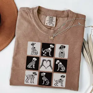 Comfort Colors Dog Skeleton Shirt, Dog Lover Shirt, Dog Lover Gift, Skeleton Retro Shirt, Halloween Outfits