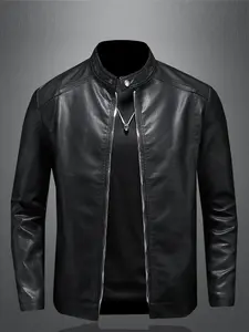 Men's Leather Jacket, Stylish Casual Fitted Outerwear for All Seasons, Trendy Korean Fashion Coat for Every Occasion