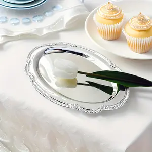 Glossy silver-plated decorative tray | European-style wrought iron wine tray, suitable for home, wedding, Christmas and holiday party decorations (non-food contact).