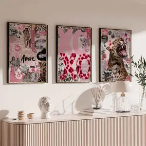 Fashion Stylish Wall Art Print - Trendy Pink Leopard Roar Print Set of 3 - Pink Cheetah Prints - Trendy Aesthetic