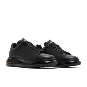 Alexander McQueee Black Leather Sneakers with Lace-Up Closure and Comfortable Sole