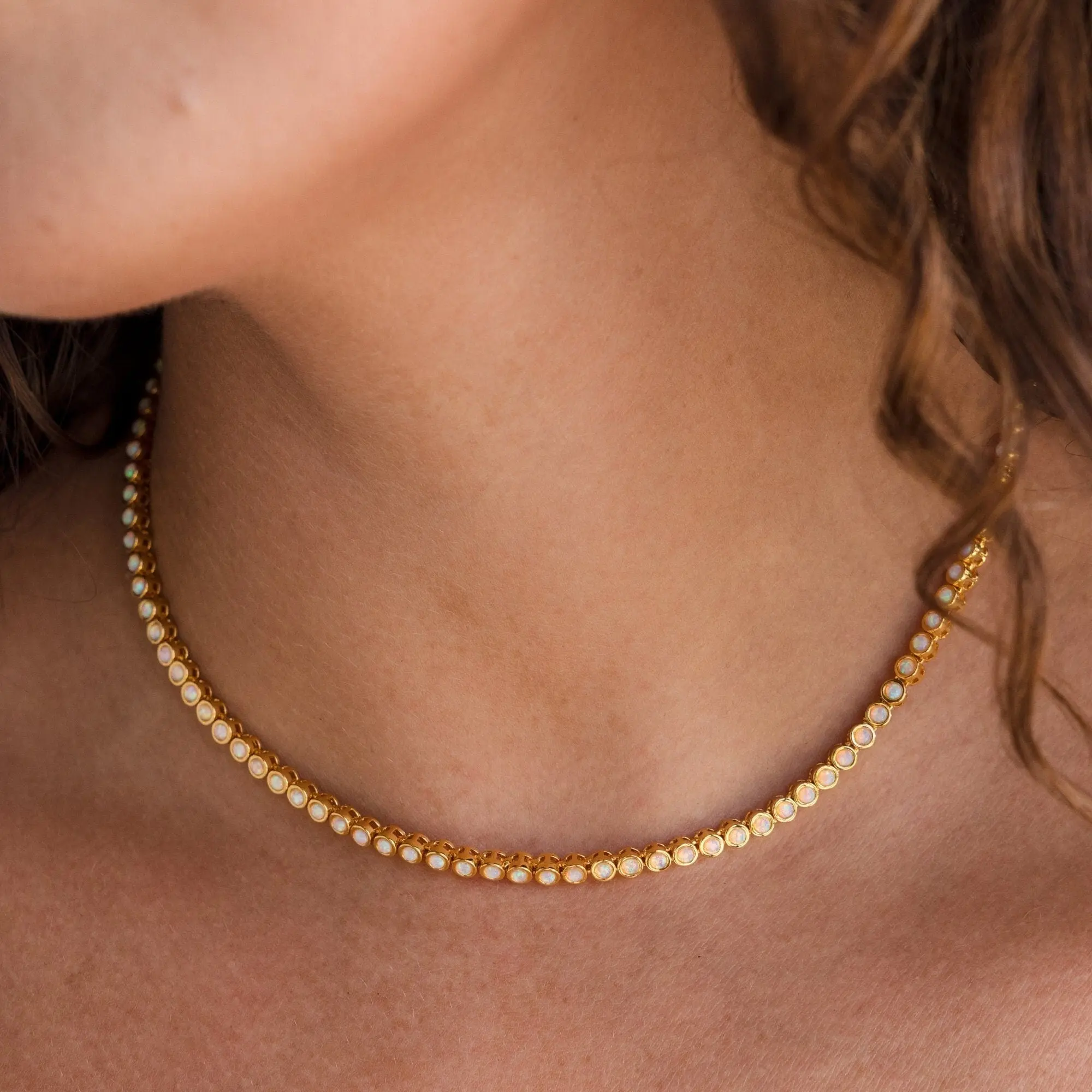 Opal Bezel Tennis Necklace by Caitlyn Minimalist - 18K Gold & Silver Plated Gemstone Choker Necklace - Summer Jewelry - Birthday Gift for Her