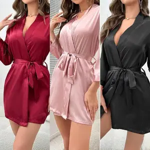 Women's Ice Silk Bathrobe - Lady's Tie-Waist, Adjustable Fit Comfortable Loungewear, All-Season Bridal Morning Gown for Outdoor Leisure Use,summervibes