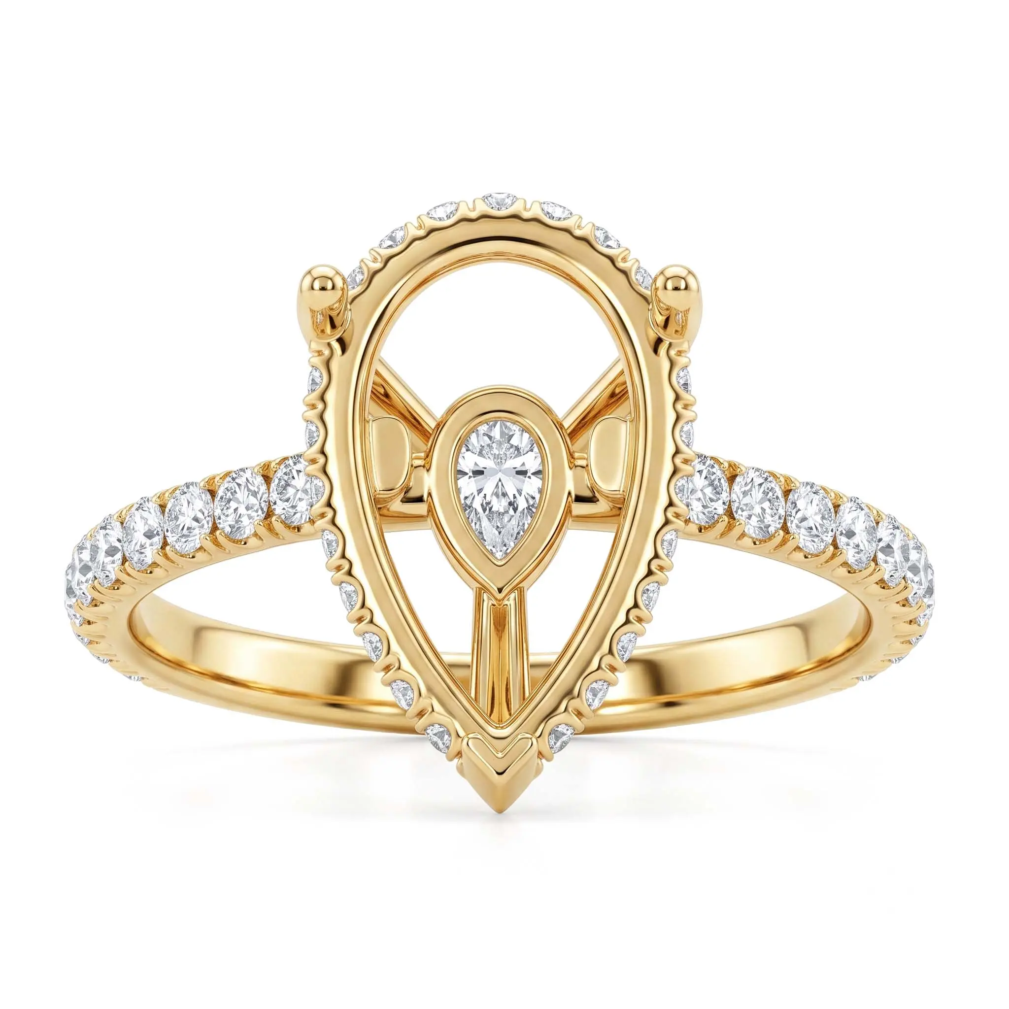 Pear French U Pave Hidden Halo Diamond Semi-Mount Engagement Ring | 14k White/Yellow/Rose Gold | 0.52 CTW Lab Diamonds | Fits 1ct to 6ct Pear Center Stone | JAVDA