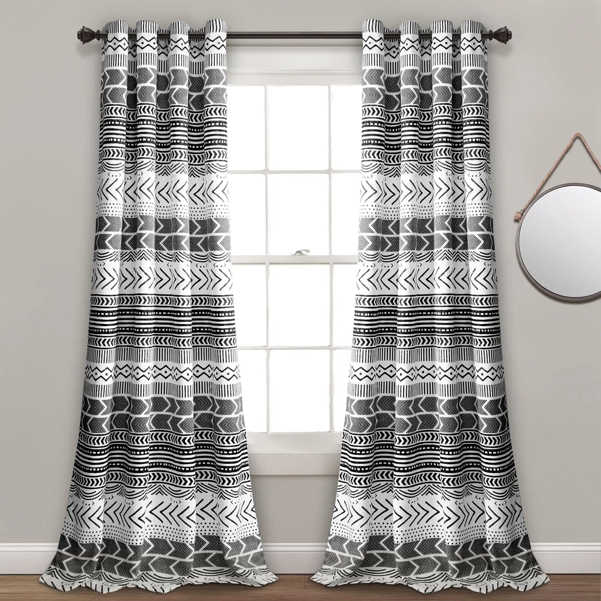 Lush Decor Hygge Geo Light Filtering Window Curtain Panel Set 2-Piece 52"W x 84"L/95"L Geometric Stripes Room Decor Blinds for Bedroom Living Room