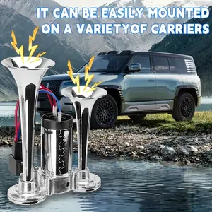 12V 130DB Dual Trumpet Air Horn Kit with Compressor - Heavy Duty Chrome Zinc Alloy Universal Fit for Car, Truck, SUV, RV, Boat, Motorcycle