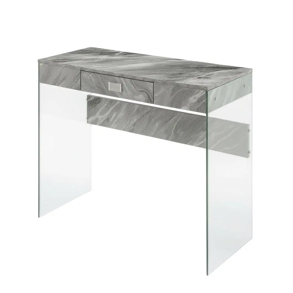 Gray Marble Glass Desk With Modern Design And Spacious Surface