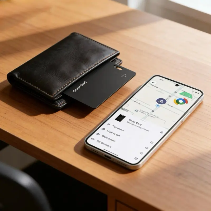 Tracker Smart Card - Ultra Thin & Light Wireless Charging Secure Private Works with Apple Find My Global Tracking