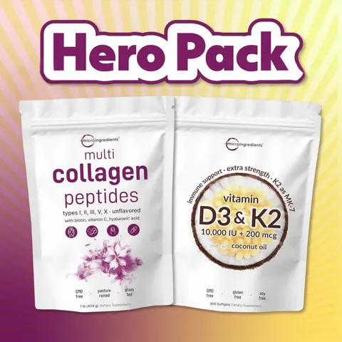 Micro Ingredients Hero Pack: Multi Collagen Peptides Powder & Vitamin D3 K2 10000IU Softgels