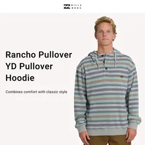 Billabong Long Sleeve Rancho Pullover YD Pullover Hoodie for Men, Collar Placket, Kangaroo Pocket, Regular Fit