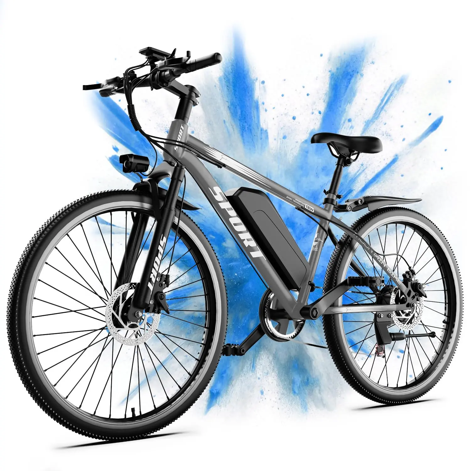 Electric Mountain Bike 26 Tires 1500W Motor 576Wh Removable Battery 25MPH Max Speed 65 mi Range UL2849 Certified Front Suspension 7 Speed Gear Dual Brakes LED Lights