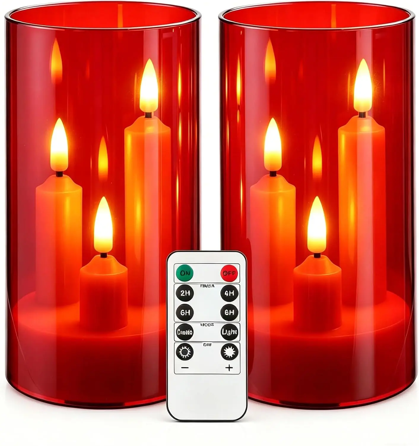 2 Pack Flameless Taper Candles, 3D Wick LED Flickering Candle Lights with Transparent Red Covers, Remote Control Battery Operated Candles for Valentine’s Day, Wedding, Christmas and Home Table Decor**