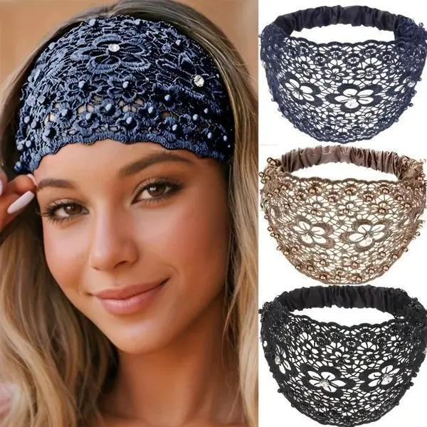 Women's 3-Piece Boho Twist Flower Headbands Set - Assorted Synthetic Floral, Beaded Crystal, Pearl-Embellished Luxury Hair Accessories for Special Occasions, Headbands For Women