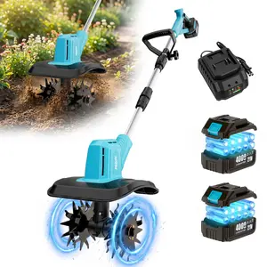 Powerful Cordless Electric Tiller Cultivator for Weeding, Soil Fertilizer Preparation - 360RPM, 2×4.0Ah Batteries, 7.5in Width, 9in Depth, Adjustable Long Handle, Foldable Lightweight Garden Tool for Backyard, Outdoor Use Seedbeds Mix