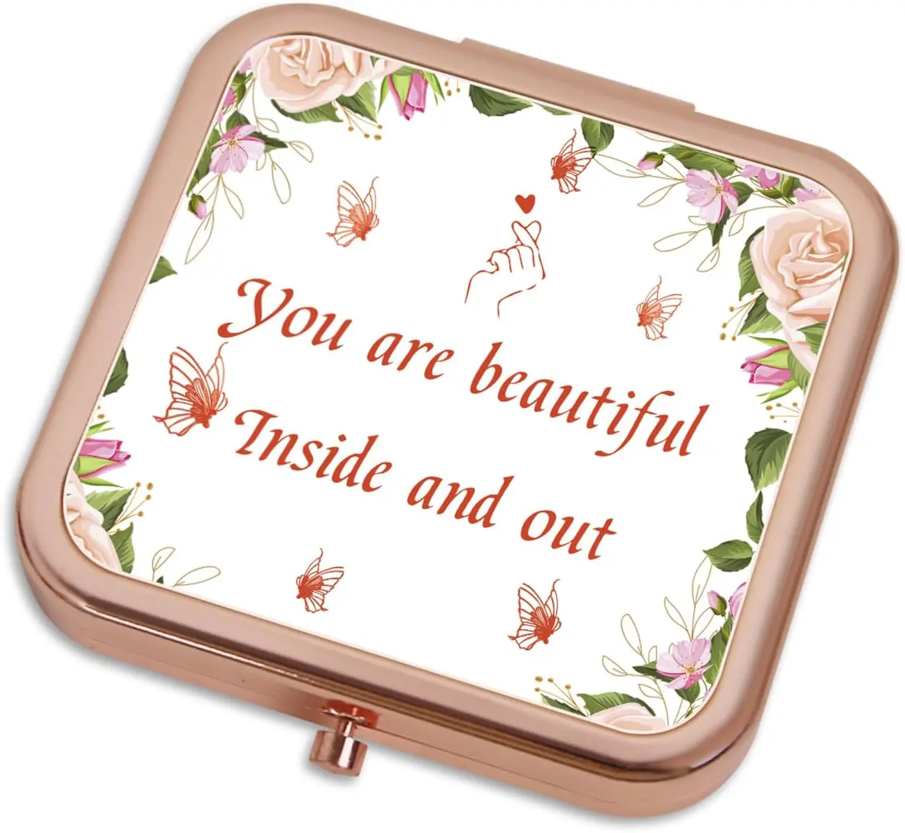 Small Compact Mirror, Rosegold Square 2.82.8 DropRubber Style Double Sided Mini Magnifying 1X/2X Mirror for Purse Can be  as Gifts for Woman (Current02)