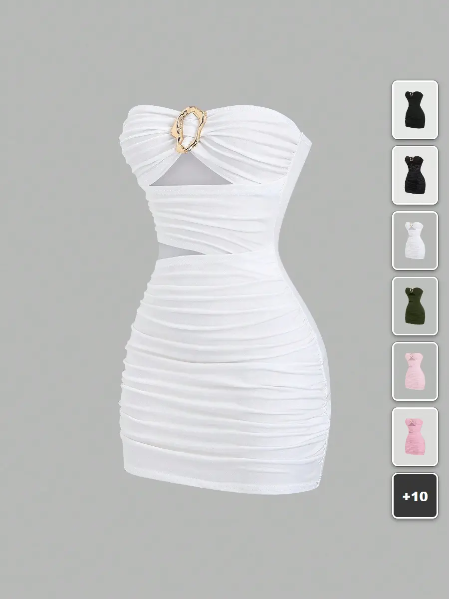 FLASH Strapless Mini Dress Bodycon Metal Buckle Going Out Club Party Dress