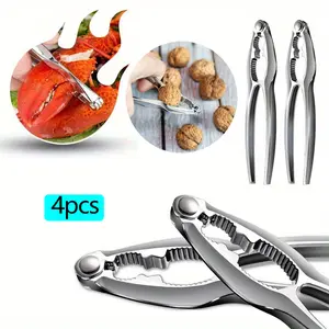 4Pcs Multifunctional Zinc Alloy Nutcracker,Walnut Pliers,Hazelnut and Pinecone Cracker,Household Nutcracker for Crab and Lobster,Pine Nut,Walnut,Crab Pincer,with Black Storage Bag Kitchen Set