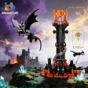 Pl6001 Dark Dragon and Magic Tower Castle Building Set, Model Kit, Creative Decor Statue, LED Light, Ideal Gift for Collectors