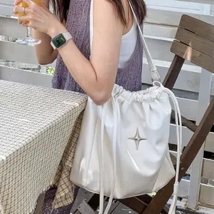 Women's Korean Simple Style PU Leather Handbag - 35x32x9cm, Aesthetic Tote, Underarm Messenger, Goth Purse, Casual Fashion Accessory with Star Motif