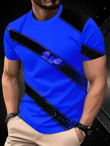 Men's Casual Polyester T-Shirt, Long Fitted Short Sleeve Top, All-Season Wear, Moisture-Wicking Quick-Dry Breathable Fabric