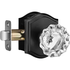 Glass Door Knob Interior, Matte Black Passage Door Knob for Hall and Closet