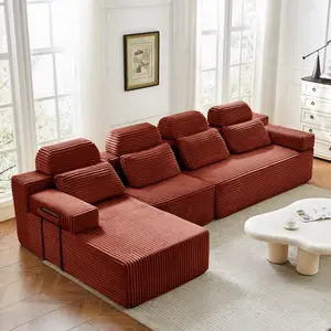 [3 Packs Shipped]134″ Cloud Modular Sectional Sofa with Chaise & Headrest, L-Shaped Boneless Couch,Deep Seat Plush Corduroy Big Comfy Couches Set for Living Room  Apartments Bedroom, No Assembly Required