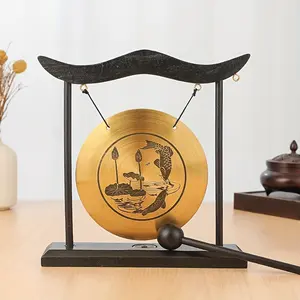 Small Brass Meditation Gong Compact Percussion Instrument Calming Sound for Yoga Mindfulness Desk Decor Bedroom Windowsill Gift