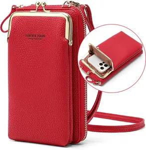 Women's Leather Zipper Wallet Purse with Cell Phone Shoulder Crossbody Bag