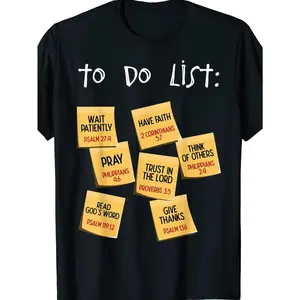 Christian To-Do List Christian Plans Letter Style 100% Cotton Men'S T-Shirt Sportswear Fresh Breathable Design Stylish Print Pattern Unique Original Design