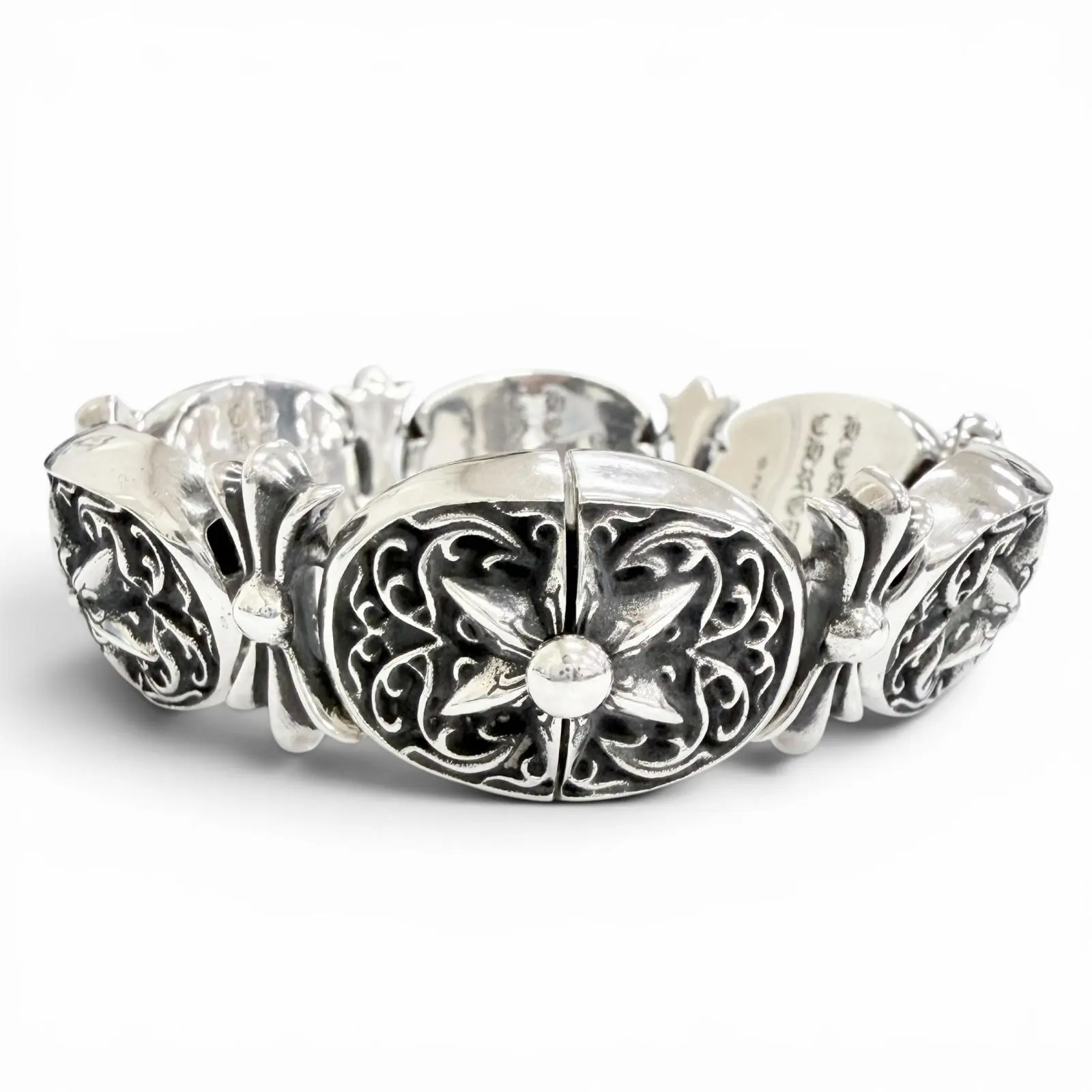 Pre-owned Chrome Hearts Sterling Silver 925 (Ag925) Small Leather Goods Tiny Oval Star Silver Bracelet