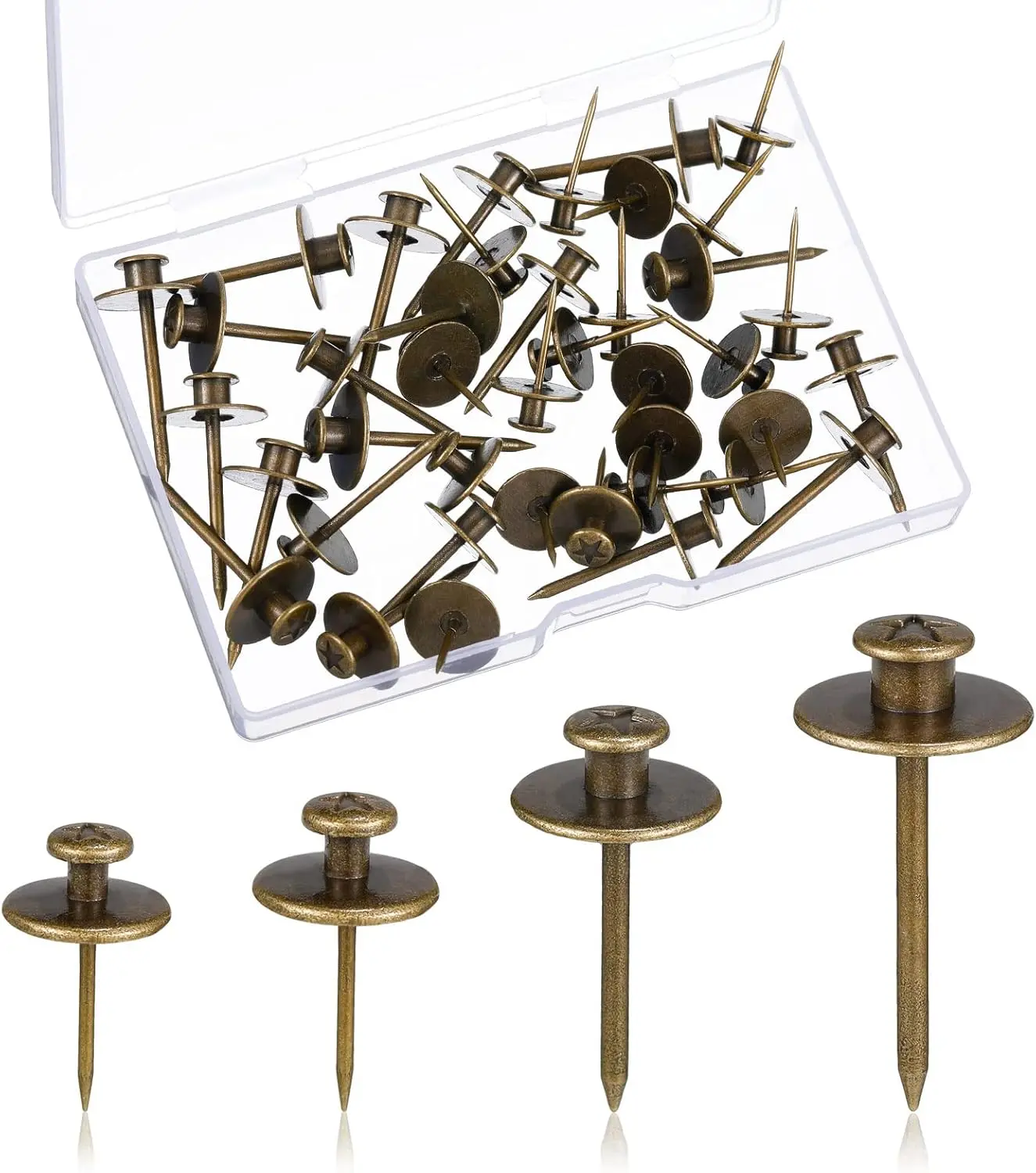 40 count Double Headed Picture Hangers Nails 4 Size Long Thumb Tacks Wall Nails for Hanging Pictures Decorative Push Pins Hooks for Tapestry Photo Office Home Decor(Bronze)