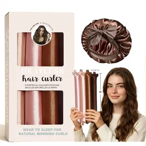 Satin Heatless Curling Rod - Jumbo Flexi Rod, Heatless Hair Curler for Overnight, Soft Hair Curlers, Heatless Curlers for Women, 4pcs, Rosewood