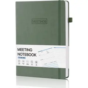 Meeting Notebook for Work, Work Planner Notebook With Action Items, Easily Take Meeting Notes & Keep Agendas on Track, Calender, Index Page, Inner Pocket, 710 Inch, Olive Green