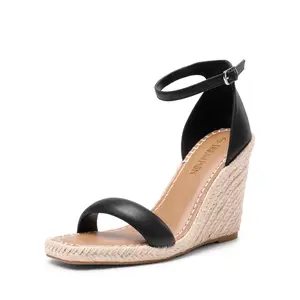 DREAM PAIRS Women's Stylish Buckle Espadrille Wedge Pumps - Square Toe Strappy Heeled Espadrilles, Comfortable Summer Heeled Sandals with Wedge Heels for Women
