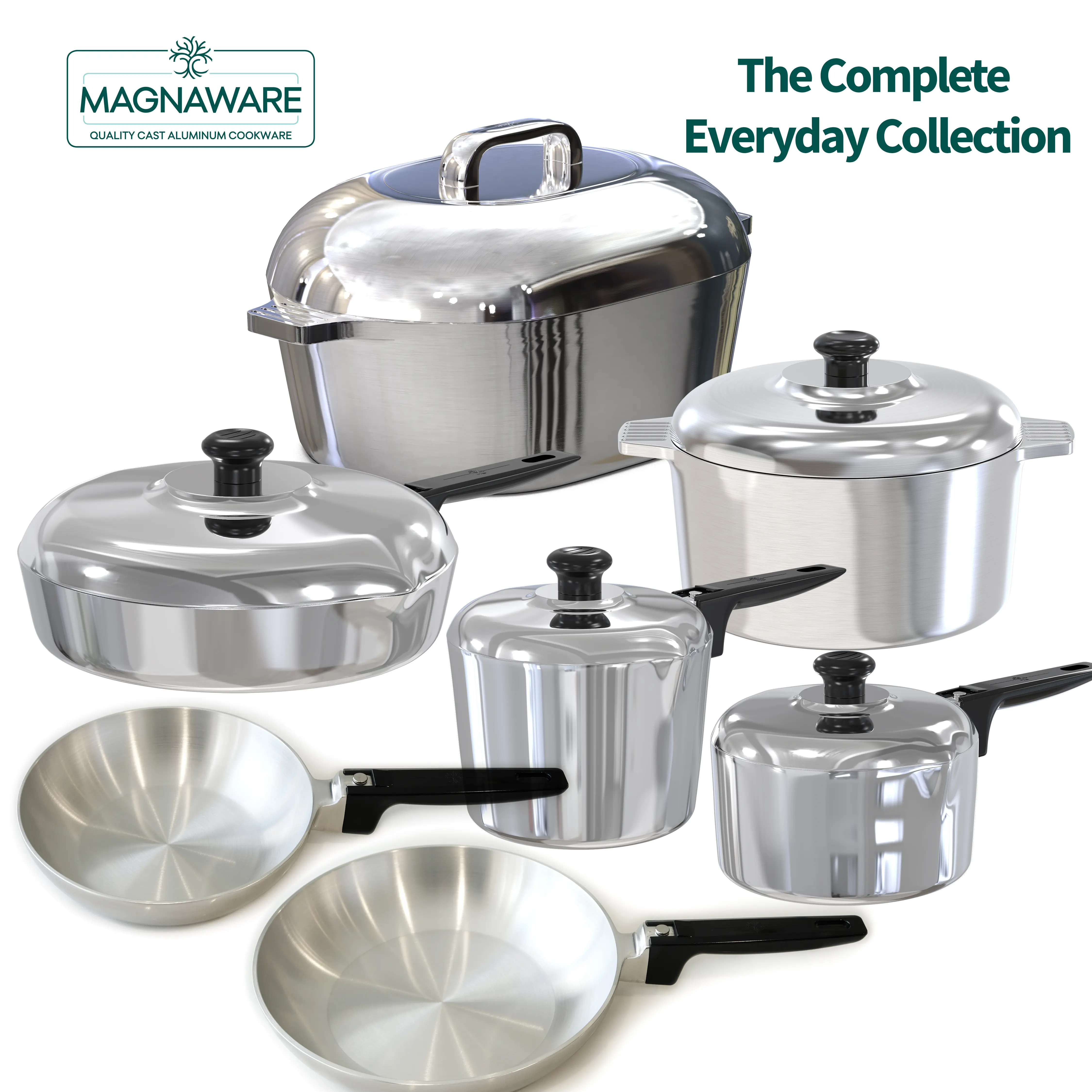 Magnaware 13 piece Cookware Set - Includes: 8QT Oval Dutch Oven, 5QT Round Dutch Oven, 10" Saute Pan, 8" and 10" Chef Skillet, 2QT and 3QT Sauce Pan
