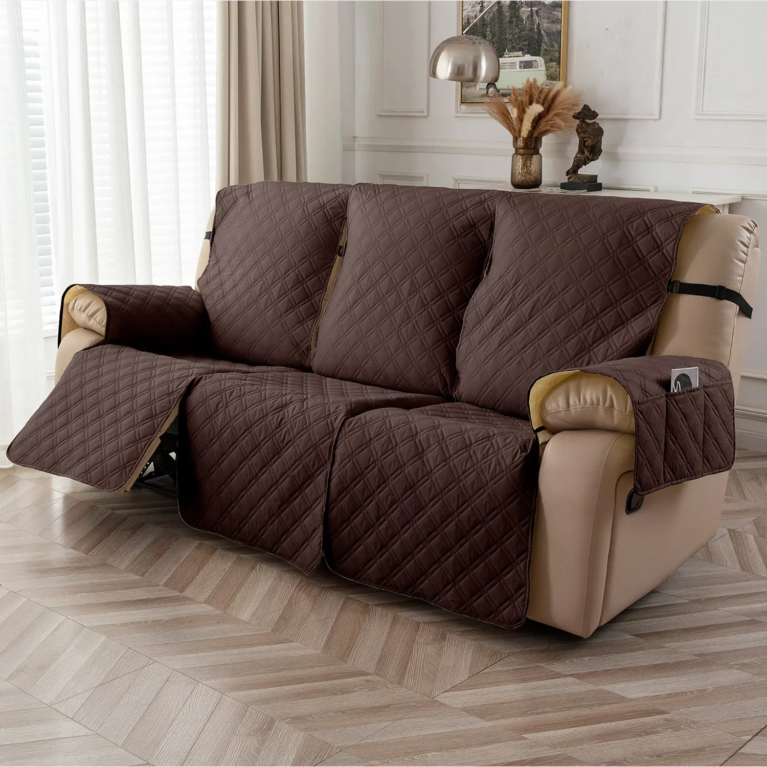 Waterproof 3-Seater Recliner Sofa Slipcover with Non-Slip Elastic Strap, Pet-Friendly Sofa Protector, Living Room Couch Cover for Sofa