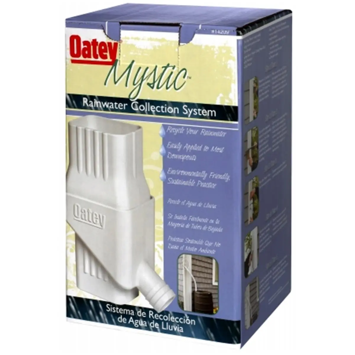 Oatey Company Mystic Rainwater Collection System, 2-Piece Design, 5.2x6x9.5 in, Height: 9.5 in, Fits Standard 2"x3" Downspouts, Directs Rainwater, Enables Re-Use, Lawn & Garden Watering Solution, Paintable, 5.2 X 6 X 9.5, Can Be Painted