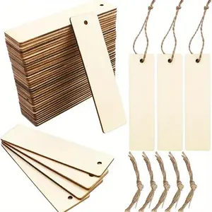 Wooden Blank Bookmark, 50pcs Wooden Craft Bookmark & 50pcs Wooden Square Tag, DIY Wooden Pendant, Office Stationery & Supplies