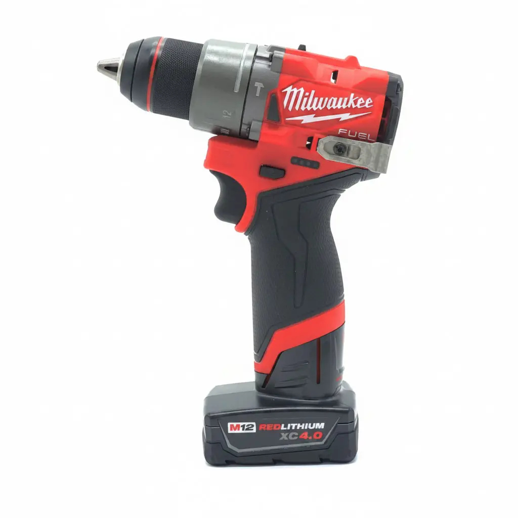 Milwaukee M12 Fuel Brushless Motor 1/2 in All Metal High Torque Hammer Drill (3404-20) with 4.0 Ah Battery for Tight Spaces, Power Tools